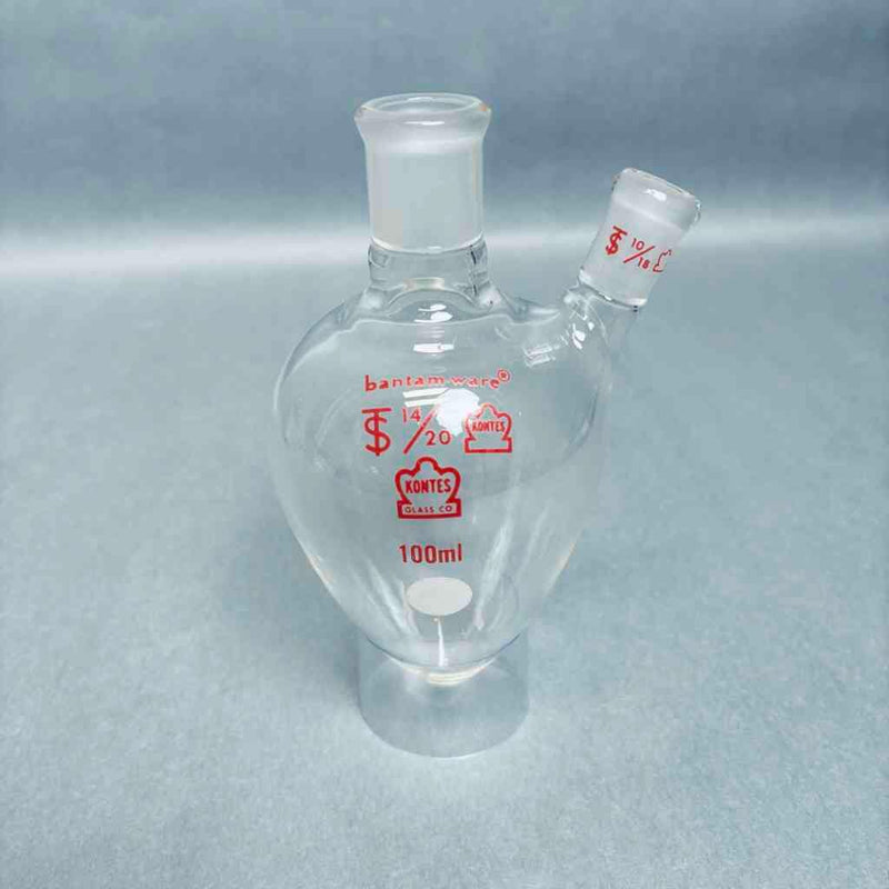 Kontes Pear Shaped Flask 2-Neck 100 ml Heavy Wall CN-14/20 SN-10/18 - Lot of 3 Flasks Jointed Glassware Kimble Kontes