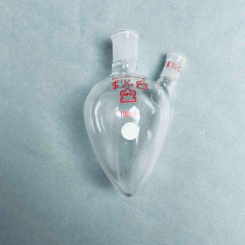 Kontes Pear Shaped Flask 2-Neck 100 ml Heavy Wall CN-14/20 SN-10/18 - Lot of 3 Flasks Jointed Glassware Kimble Kontes