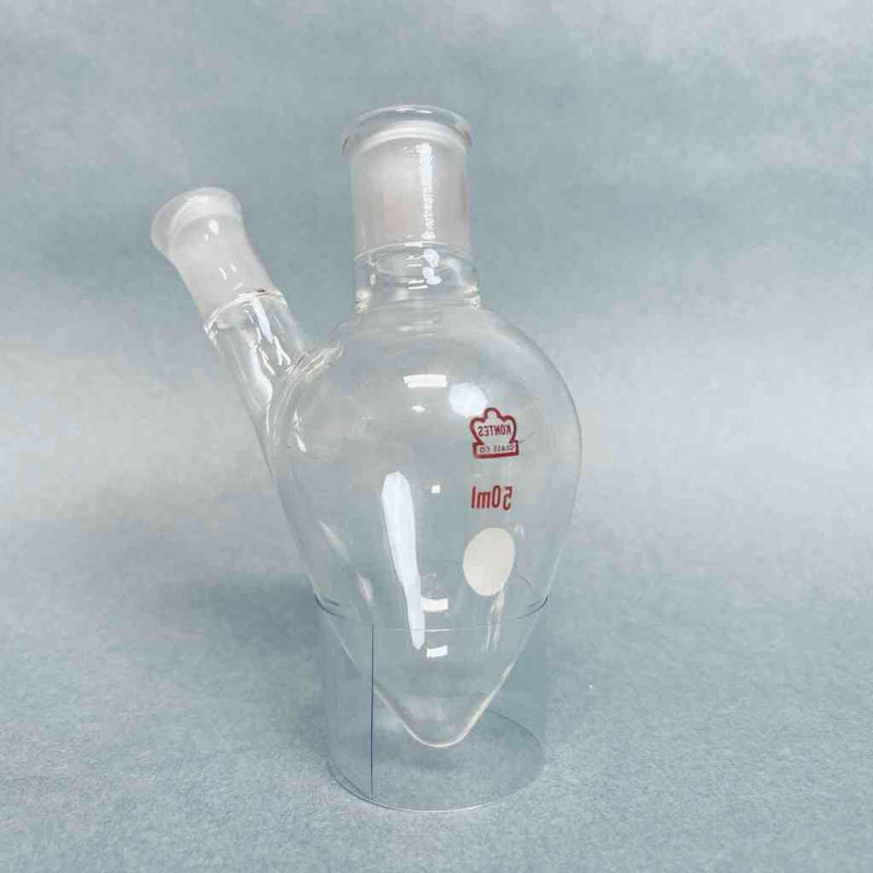 Kontes Pear Shaped Flask 2-Neck 50 ml Heavy Wall CN-14/20 SN-10/18 - Lot of 2 Flasks Jointed Glassware Kontes