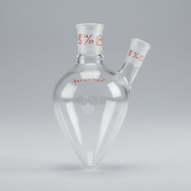 Kontes Pear Shaped Flask 2-Neck 75 ml Heavy Wall CN-14/20 SN-10/18 - Lot of 2 Flasks Jointed Glassware Kontes