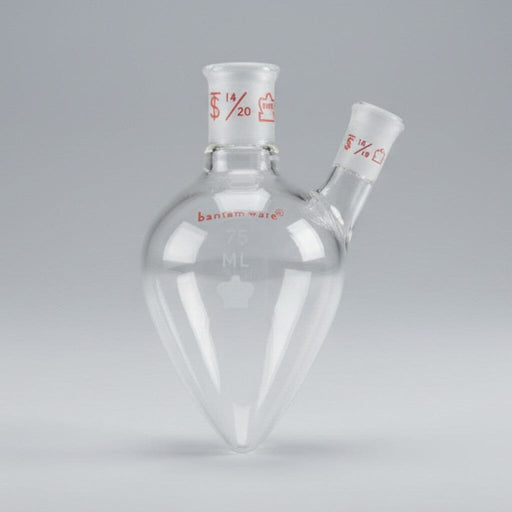 Kontes Pear Shaped Flask 2-Neck 75 ml Heavy Wall CN-14/20 SN-10/18 - Lot of 2 Flasks Jointed Glassware Kontes