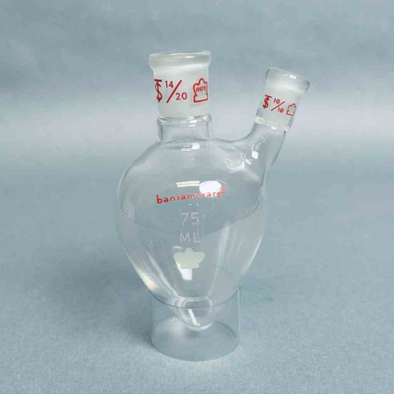 Kontes Pear Shaped Flask 2-Neck 75 ml Heavy Wall CN-14/20 SN-10/18 - Lot of 2 Flasks Jointed Glassware Kontes