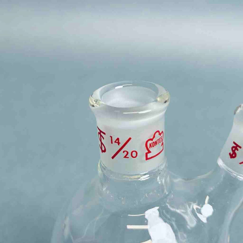 Kontes Pear Shaped Flask 2-Neck 75 ml Heavy Wall CN-14/20 SN-10/18 - Lot of 2 Flasks Jointed Glassware Kontes