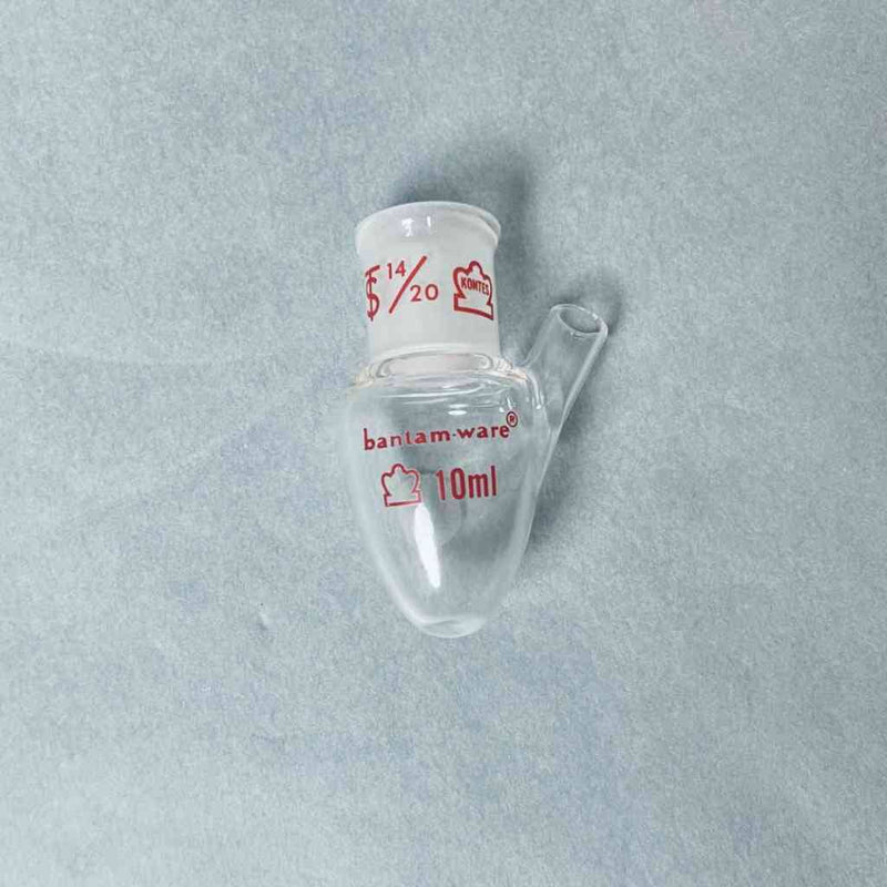 Kontes Pear Shaped Heavy Wall Distilling Flask 10 ml with 7 mm ID Side Tubulation - Lot of 3 Flasks Jointed Glassware Kimble Kontes