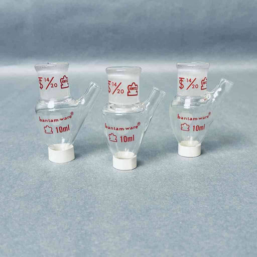 Kontes Pear Shaped Heavy Wall Distilling Flask 10 ml with 7 mm ID Side Tubulation - Lot of 3 Flasks Jointed Glassware Kimble Kontes
