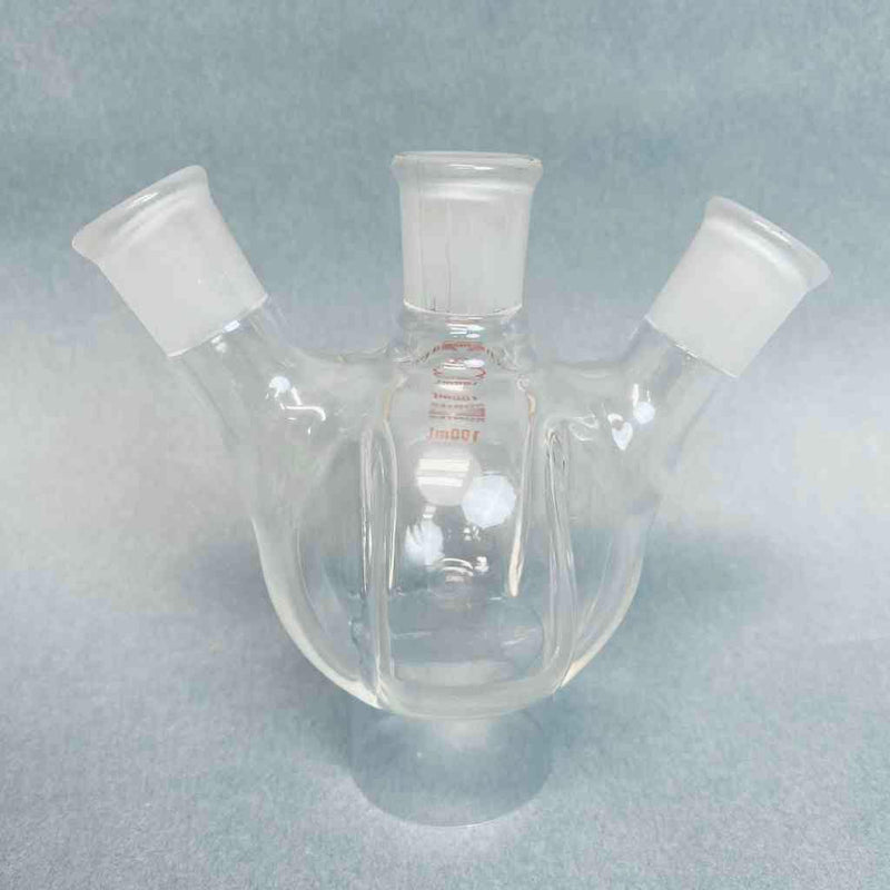 Kontes Round Bottom Flask 100 ml 3-Neck 14/20 Joints Angled with Morton Indents Jointed Glassware Kontes
