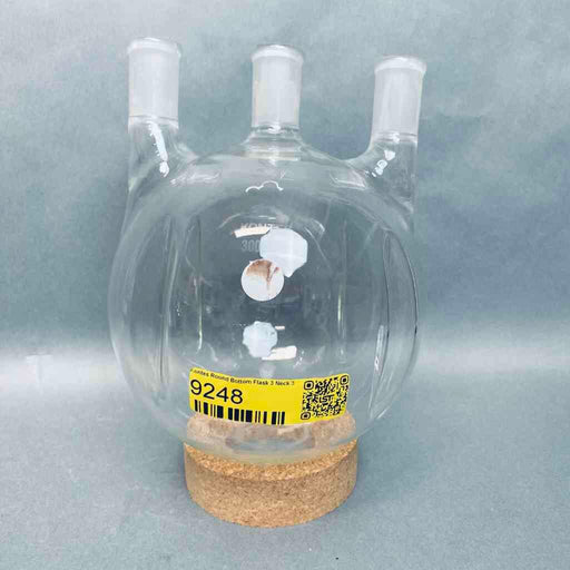 Kontes Round Bottom Flask 3 Neck 3000 ml Morton with 24/40 Joints Straight Glassware DWK Kontes
