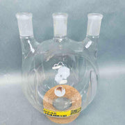Kontes Round Bottom Flask 3 Neck 3000 ml Morton with 24/40 Joints Straight Glassware DWK Kontes