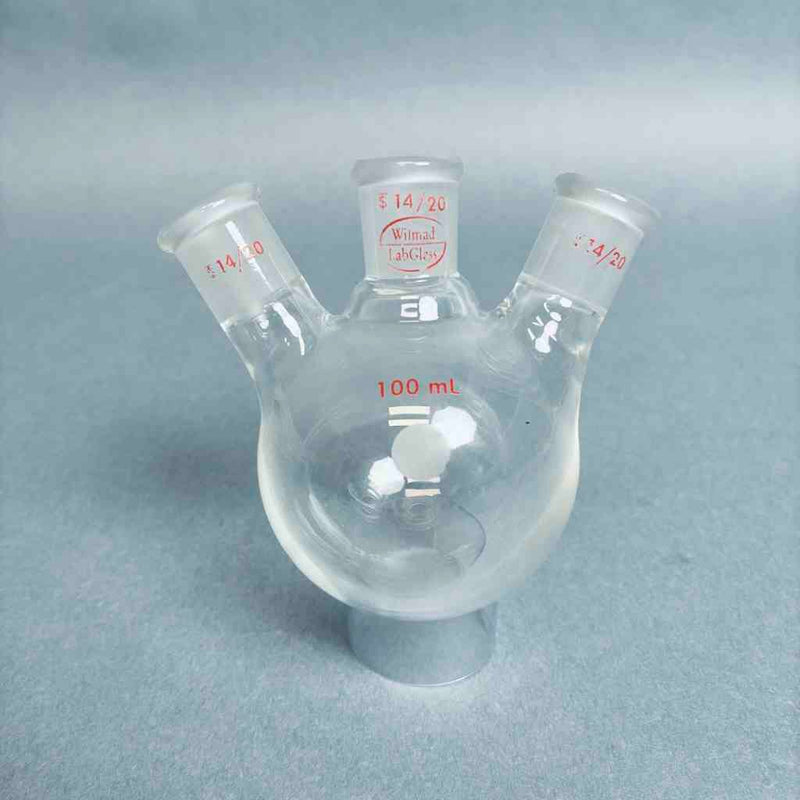 LabGlass 100 ml 3-Neck Round Bottom Flask Angled 14/20 Outer Joint Jointed Glassware Lab Glass