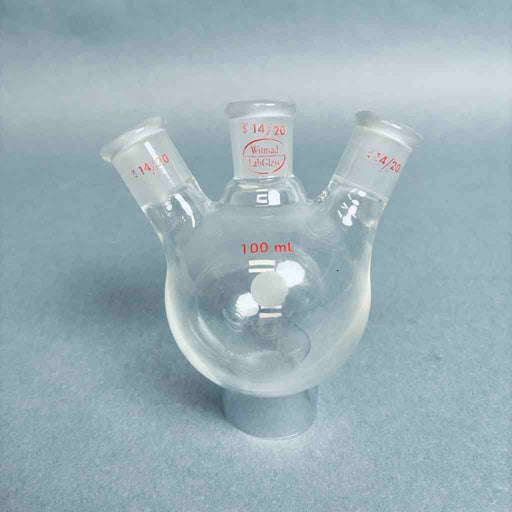 LabGlass 100 ml 3-Neck Round Bottom Flask Angled 14/20 Outer Joint Jointed Glassware Lab Glass