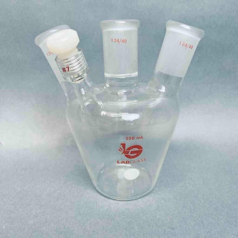LabGlass European Style 4 Neck Flask 250 ml 24/40 STJ with #7 Thread Jointed Glassware LabGlass