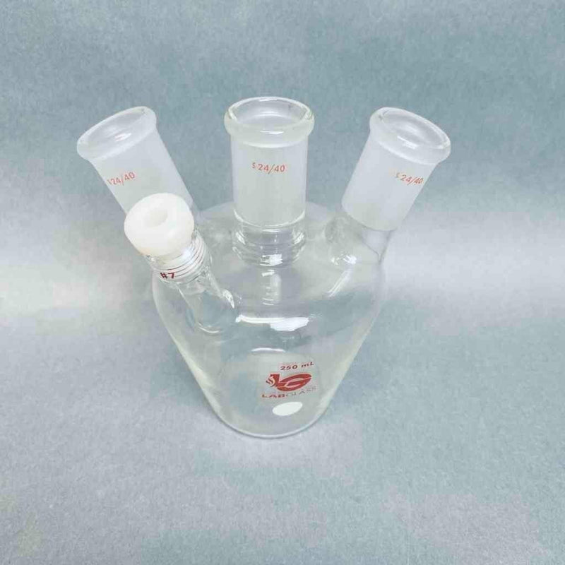 LabGlass European Style 4 Neck Flask 250 ml 24/40 STJ with #7 Thread Jointed Glassware LabGlass