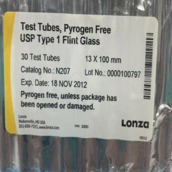 Lonza N207 Dilution Tubes Pyrogen Free 13 mm x 100 mm Pack of 30 — Life