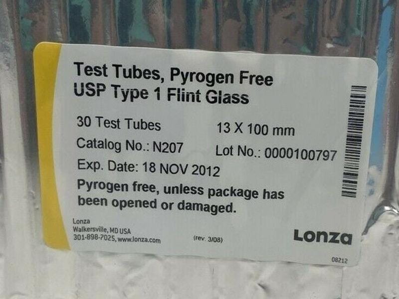 Lonza N207 Dilution Tubes Pyrogen Free 13 mm x 100 mm Pack of 30 — Life