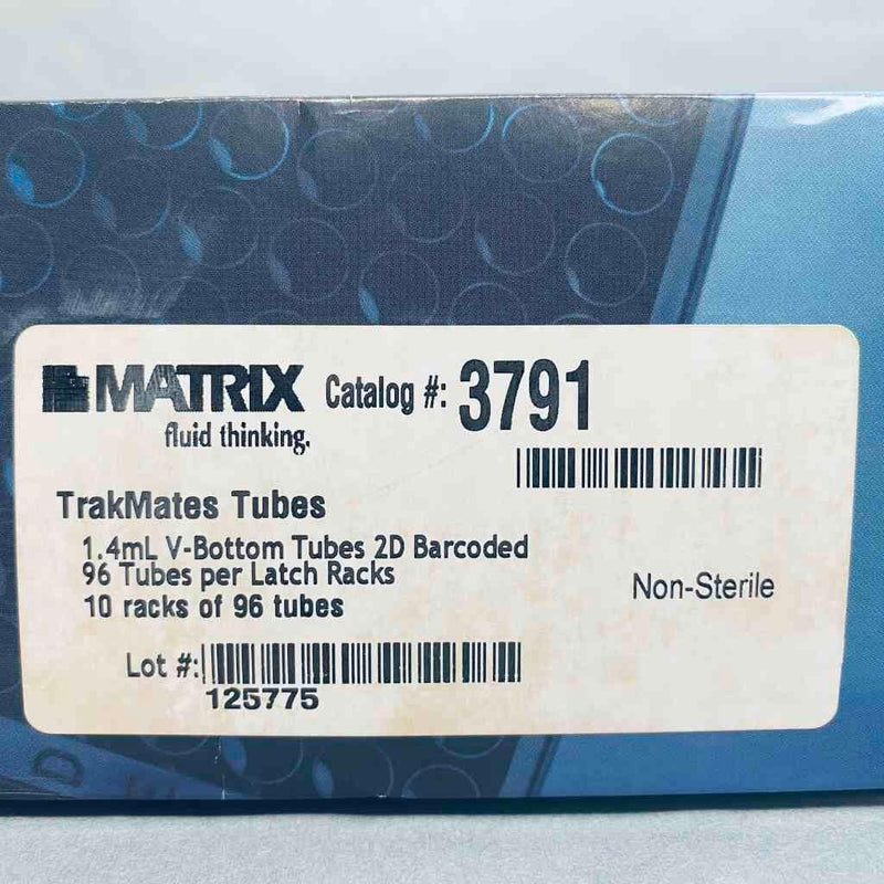 Matrix Technologies TrakMates Tubes 1.4 ml V Bottom 2D Barcoded Lot of 9 Racks of 96 Tubes Each Lab Consumables::Tubes, Vials, and Flasks Thermal Scientific