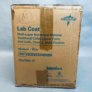 Medline Multi Layer Lab Coat Blue SMS Medium with Zipper Front Lot of 25 Lab Coats PPE Medline