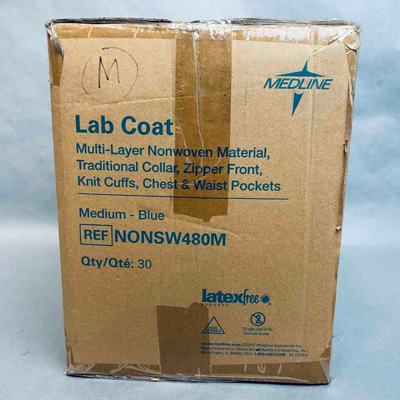 Medline Multi Layer Lab Coat Blue SMS Medium with Zipper Front Lot of 25 Lab Coats PPE Medline