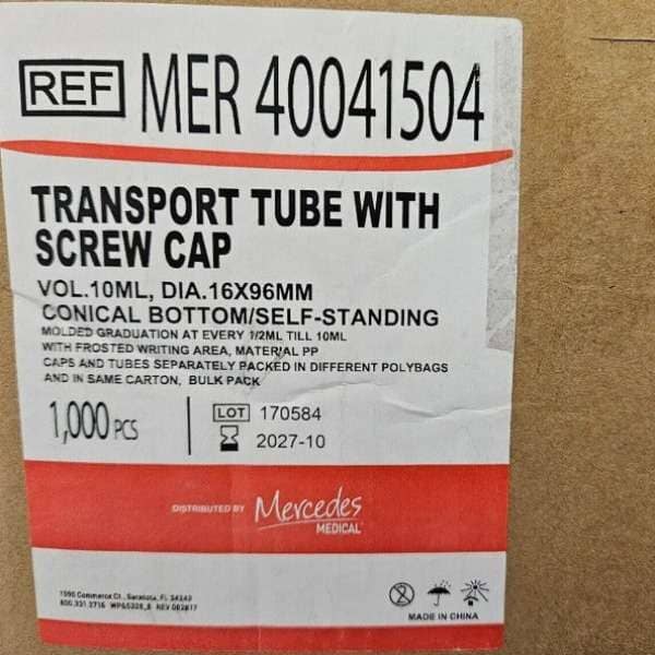 Mercedes Scientific Transport Tube 10 ml Self Standing - Case of 1000 Tubes/Caps Lab Consumables::Tubes, Vials, and Flasks Mercedes Scientific