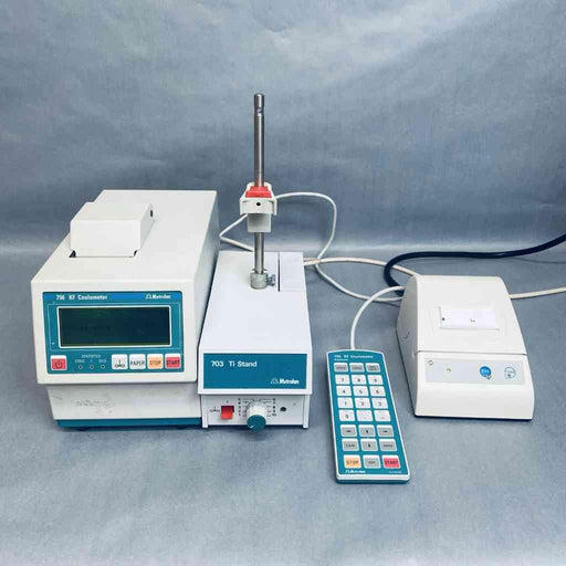 Metrohm 756 KF Coulometer with 703 Ti Stand and Keyboard Glassware Metrohm
