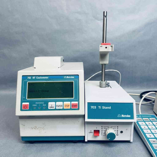 Metrohm 756 KF Coulometer with 703 Ti Stand and Keyboard Glassware Metrohm