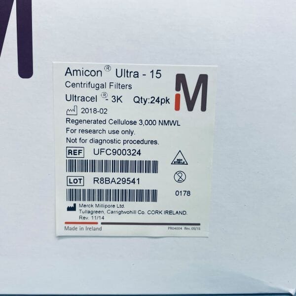 Millipore Centrifuge Filter 15 ml Amicon Ultra-15 Ultracel 3 kDa Pack of 18 Filters Millipore