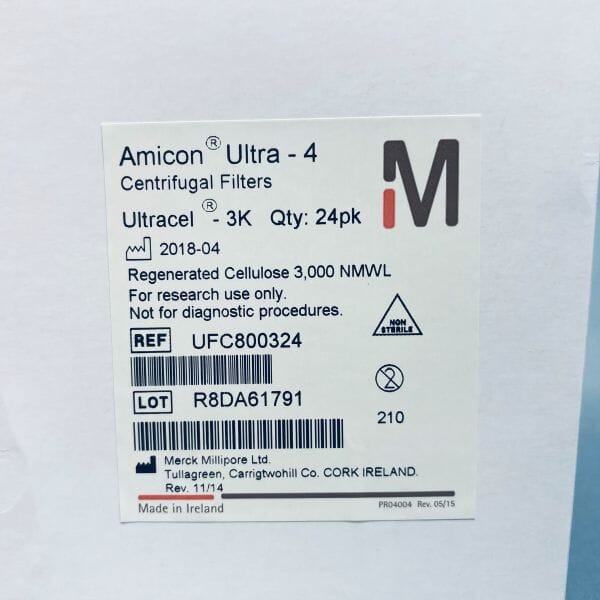 Millipore Centrifuge Filter 4 ml Amicon Ultra-4 Ultracel 3K Box of 24 Filters Filters Millipore