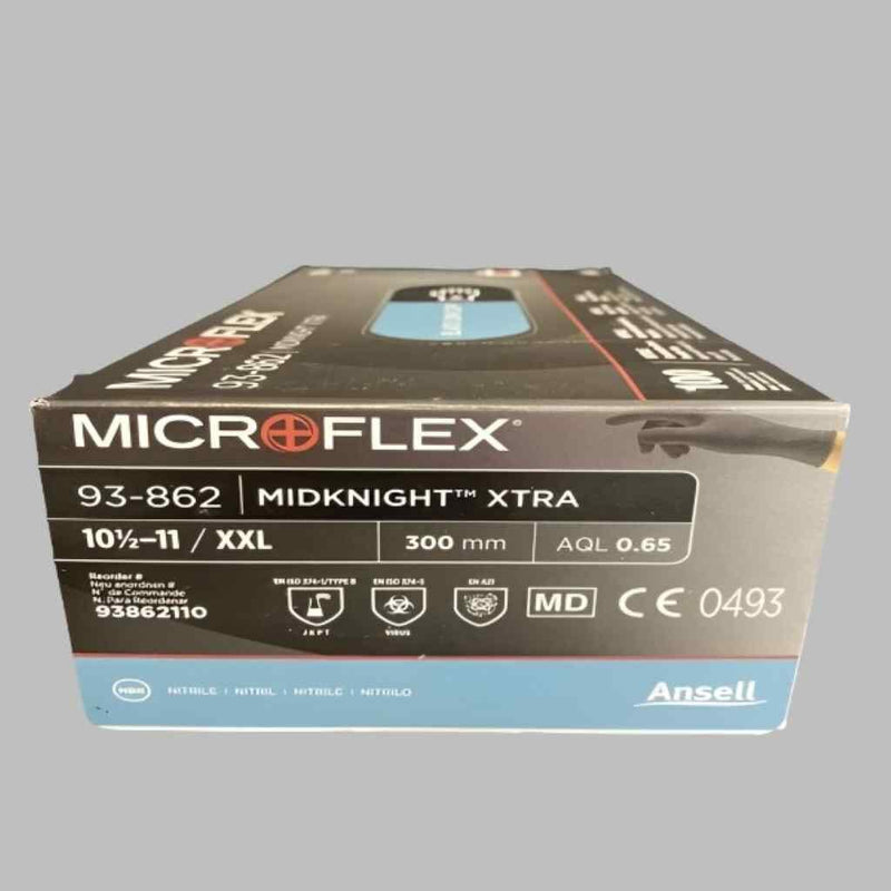Nitrile Gloves Black Long Cuff Powder Free XXL Case of 1000 Gloves Disposable Gloves Ansell
