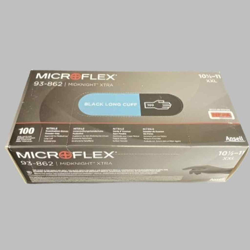 Nitrile Gloves Black Long Cuff Powder Free XXL Case of 1000 Gloves Disposable Gloves Ansell
