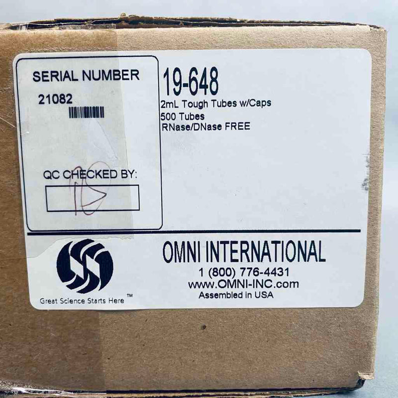 Omni International Tough Tubes 2 ml Screw Cap Case of 500 Sample Tubes Centrifuge Tubes Omni International