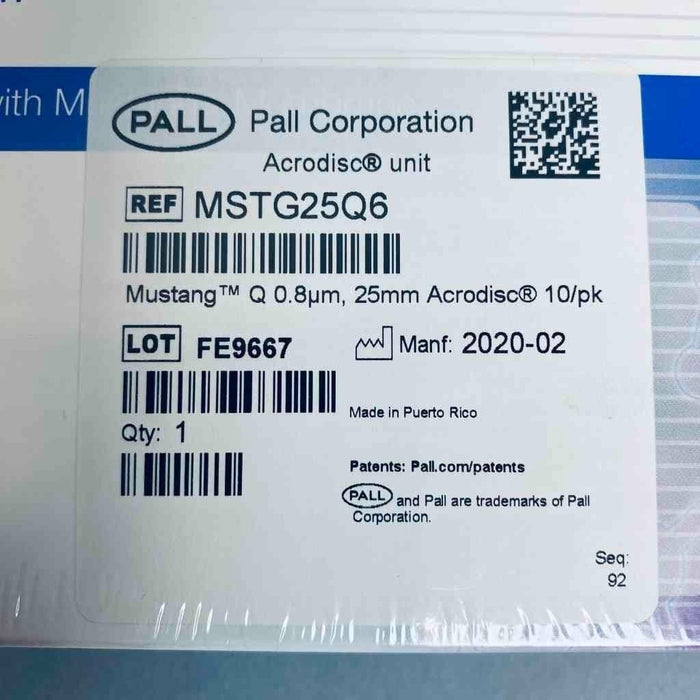 Pall Mustang Q 0.8 um 25 mm Acrodisc Pack of 10 Filters Filters Pall