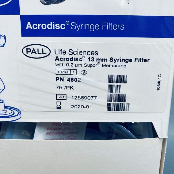 Pall Syringe Filter 0.2 um Acrodisc Supor Membrane 13 mm Diameter Individually Sealed Pack of 41 Filters Filters Pall