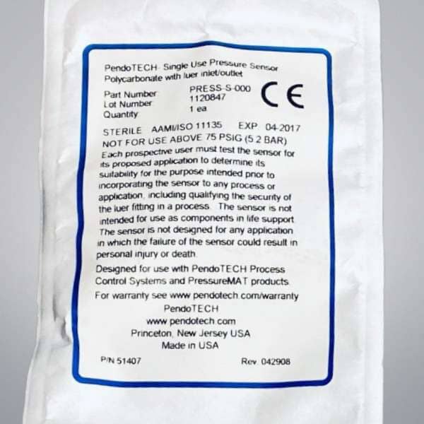 PendoTECH Pressure Sensor PC Single Use Total of 2 Sensors Other Medical & Lab Equipment PendoTECH
