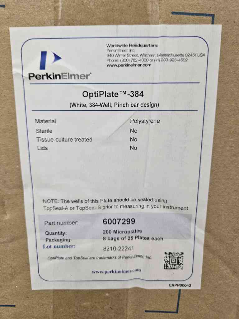 PerkinElmer Microplate OptiPlate 384 Well 105 ul White Polystyrene 50 Plates Microplates PerkinElmer