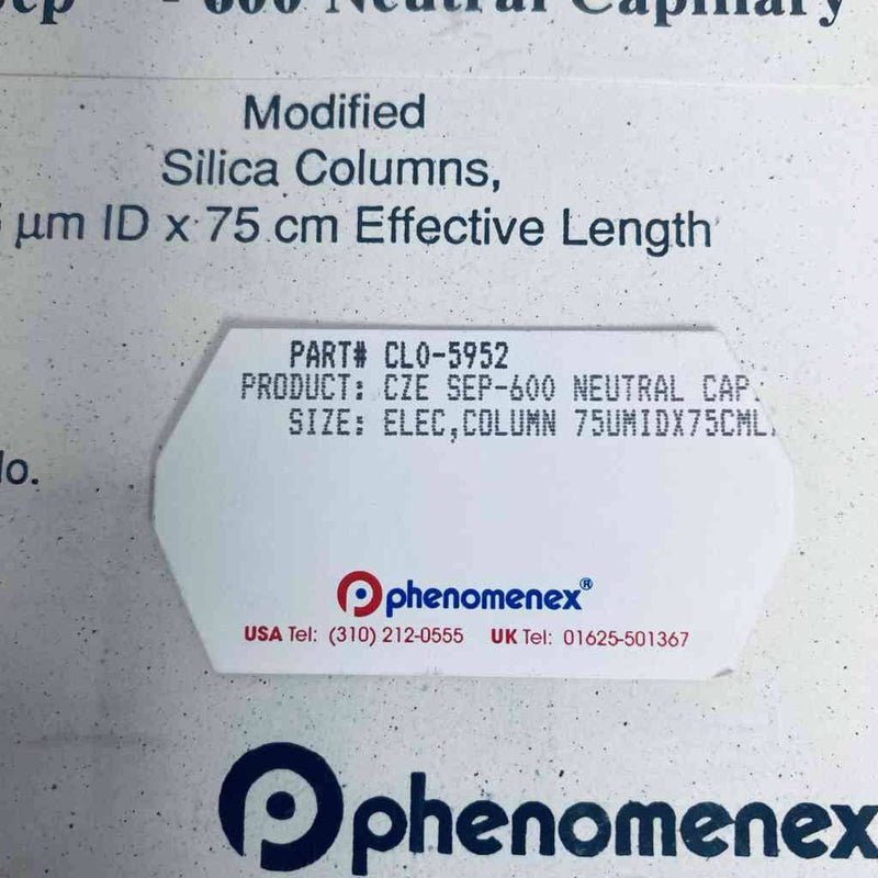 Phenomenex CZESep 600 Neutral Capillary 75 um ID x 75 cm Gel Electrophoresis Systems Phenomenex