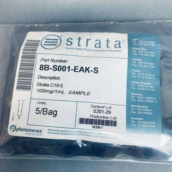 Phenomenex Strata C18-E 55 um 100 mg / 1 ml Sample Pack of 5 Tubes Chromatography Columns & Reservoirs Phenomenex