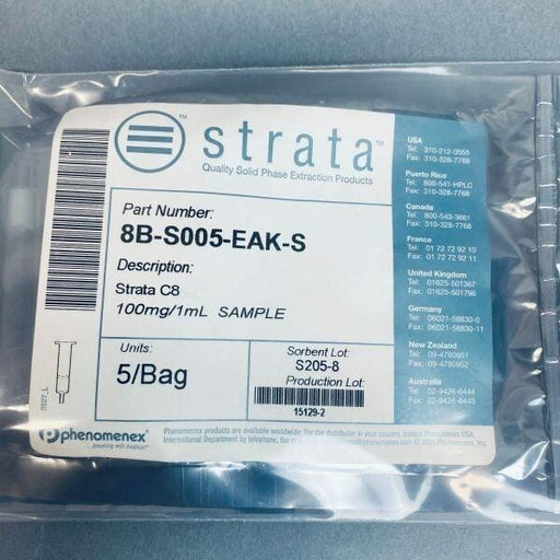 Phenomenex Strata C8 55 um 100 mg / 1 ml Sample Pack of 5 Tubes Chromatography Columns & Reservoirs Phenomenex