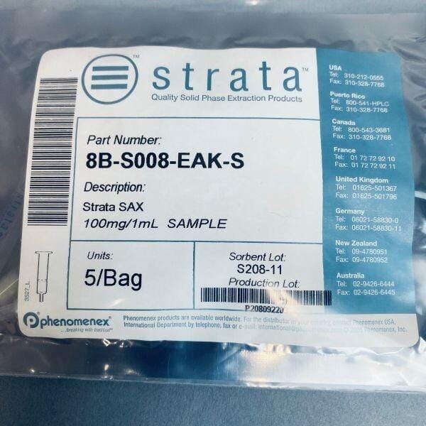 Phenomenex Strata SAX 55 um 100 mg / 1 ml Sample Pack of 5 Tubes Chromatography Columns & Reservoirs Phenomenex