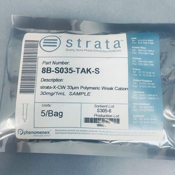 Phenomenex Strata-X-CW 33 um Polymeric Weak Cation 30 mg / 1 ml Total of 20 Chromatography Columns & Reservoirs Phenomenex
