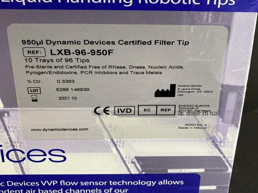 Pipette Tips 950 ul Filtered Sealed 6 Racks with 96 Tips Each Pipettes & Pipette Tips Dynamic Devices