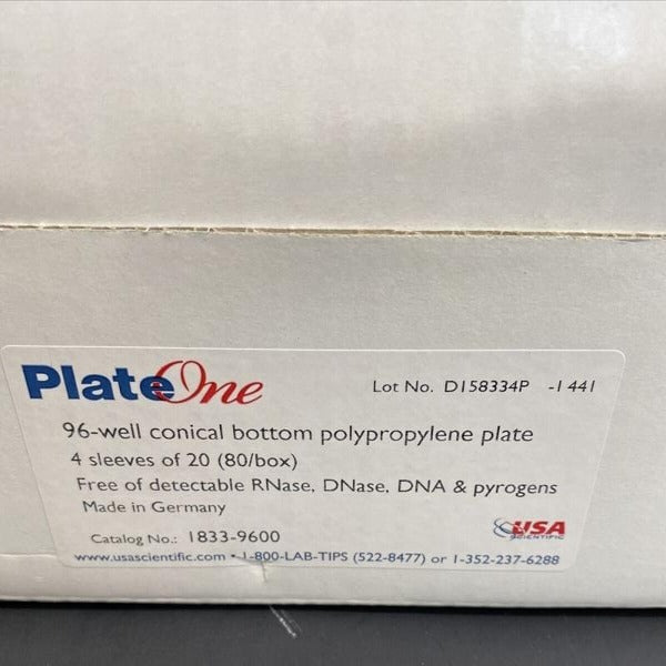 PlateOne Microplate 96 Well Conical Bottom Sealed 80 Plates Lab Consumables::Storage and Culture Plates Plate One