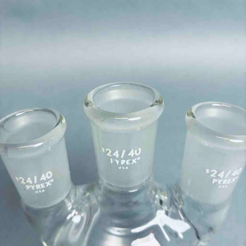 PYREX 250 ml Round Bottom Flask Vertical 3-Neck 24/40 Outer Joint - Lot of 2 Flasks Jointed Glassware Corning