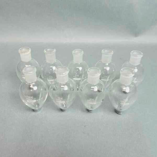 Pyrex 50 ml Heavy Wall Pear Shaped Boiling Glass 14/20 Standard Taper Joint Set of 9 Glassware PYREX