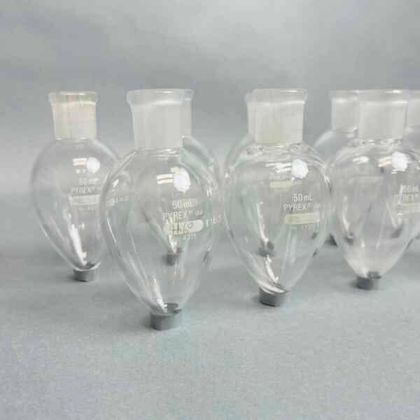 Pyrex 50 ml Heavy Wall Pear Shaped Boiling Glass 14/20 Standard Taper Joint Set of 9 Glassware PYREX