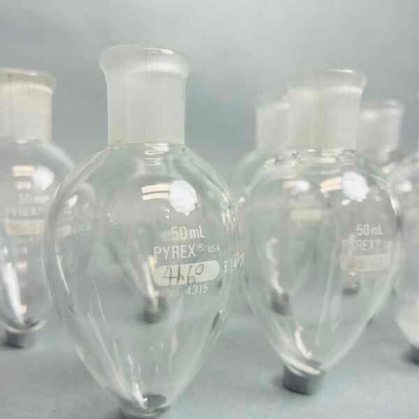 Pyrex 50 ml Heavy Wall Pear Shaped Boiling Glass 14/20 Standard Taper Joint Set of 9 Glassware PYREX