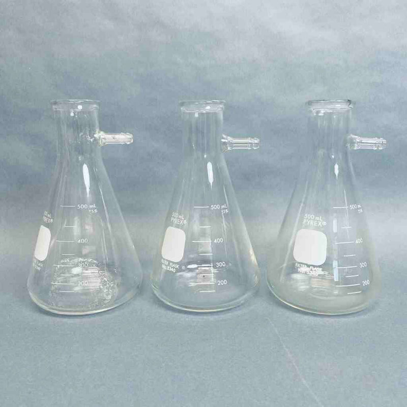 PYREX 500 ml Heavy Wall Filtering Flask with Sidearm Tubulation - Lot of 3 Flasks Lab Flasks Corning