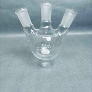 Pyrex Round Bottom Flask Angled 3-Neck 250 ml 24/40 Outer Joints - Lot of 2 Flasks Jointed Glassware Corning