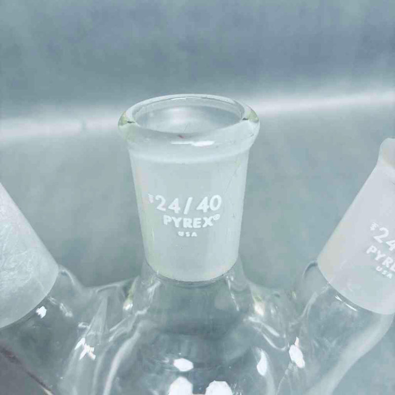 Pyrex Round Bottom Flask Angled 3-Neck 250 ml 24/40 Outer Joints - Lot of 2 Flasks Jointed Glassware Corning