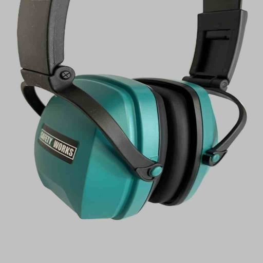 Safety Works Foldable Ear Muffs Adjustable Headband Green Ear Muffs Safety Works
