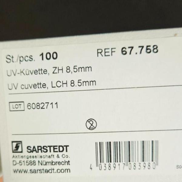 Sarstedt Disposable Cuvette 2 Boxes with 100 Cuvettes Each - Total of 200 Other Sarstedt