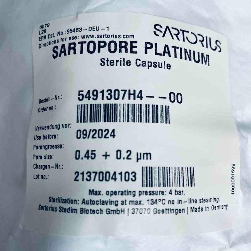 Sartorius Sartopore Platinum Sterile Filter Capsule 0.2 um Size 4 Lot of 5 Filters Sartorius